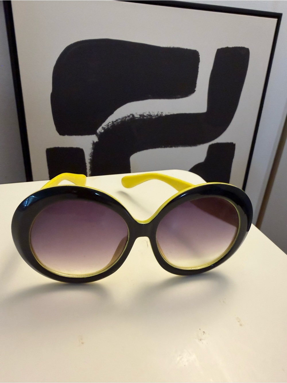 Oversized Yellow and Black Round Frame Sunglasses - Women Accessories - Picture 13 of 13